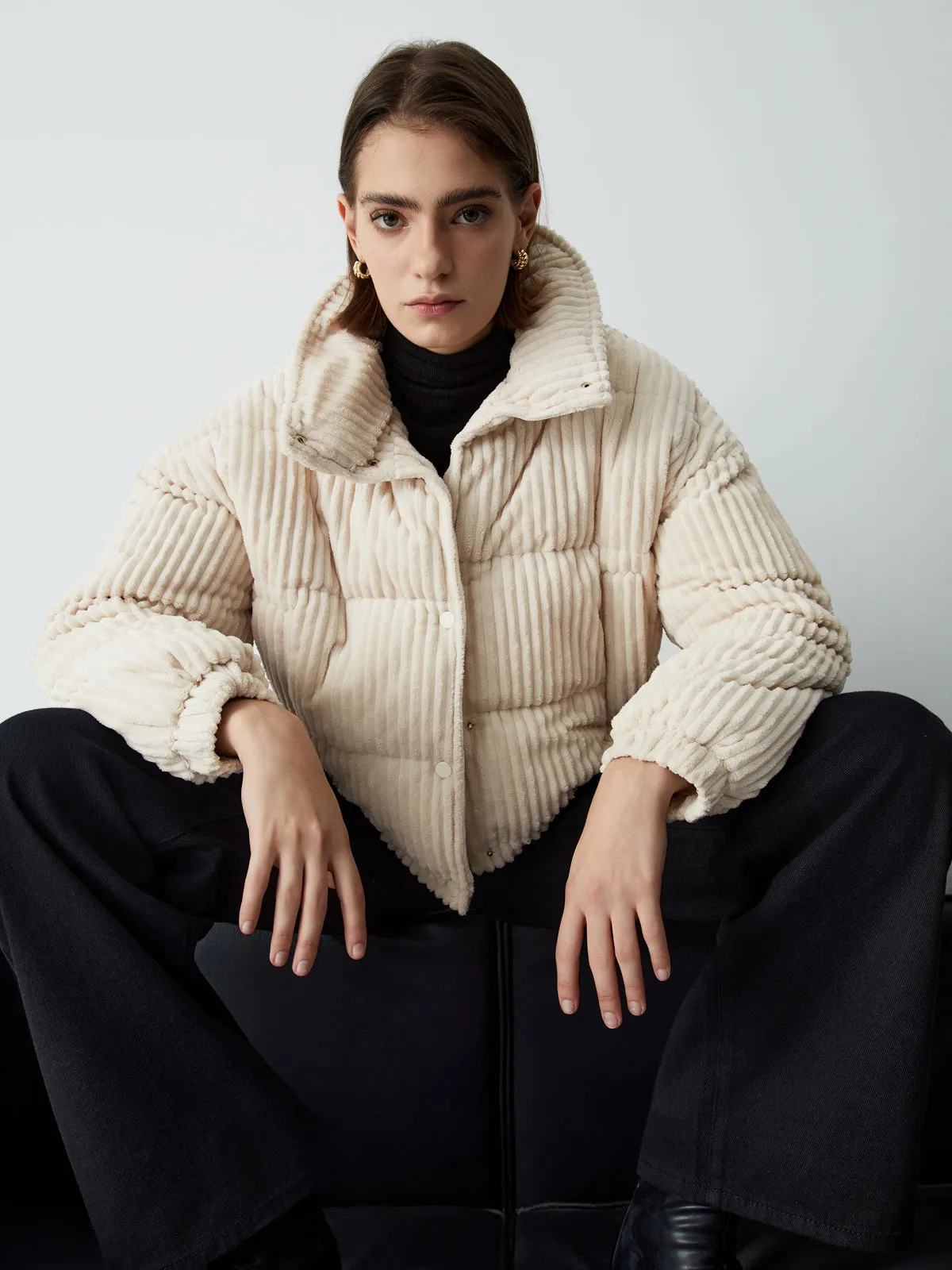 Corduroy Open Collar Puffer Coat sold by COMMENSE product image thumbnail 4