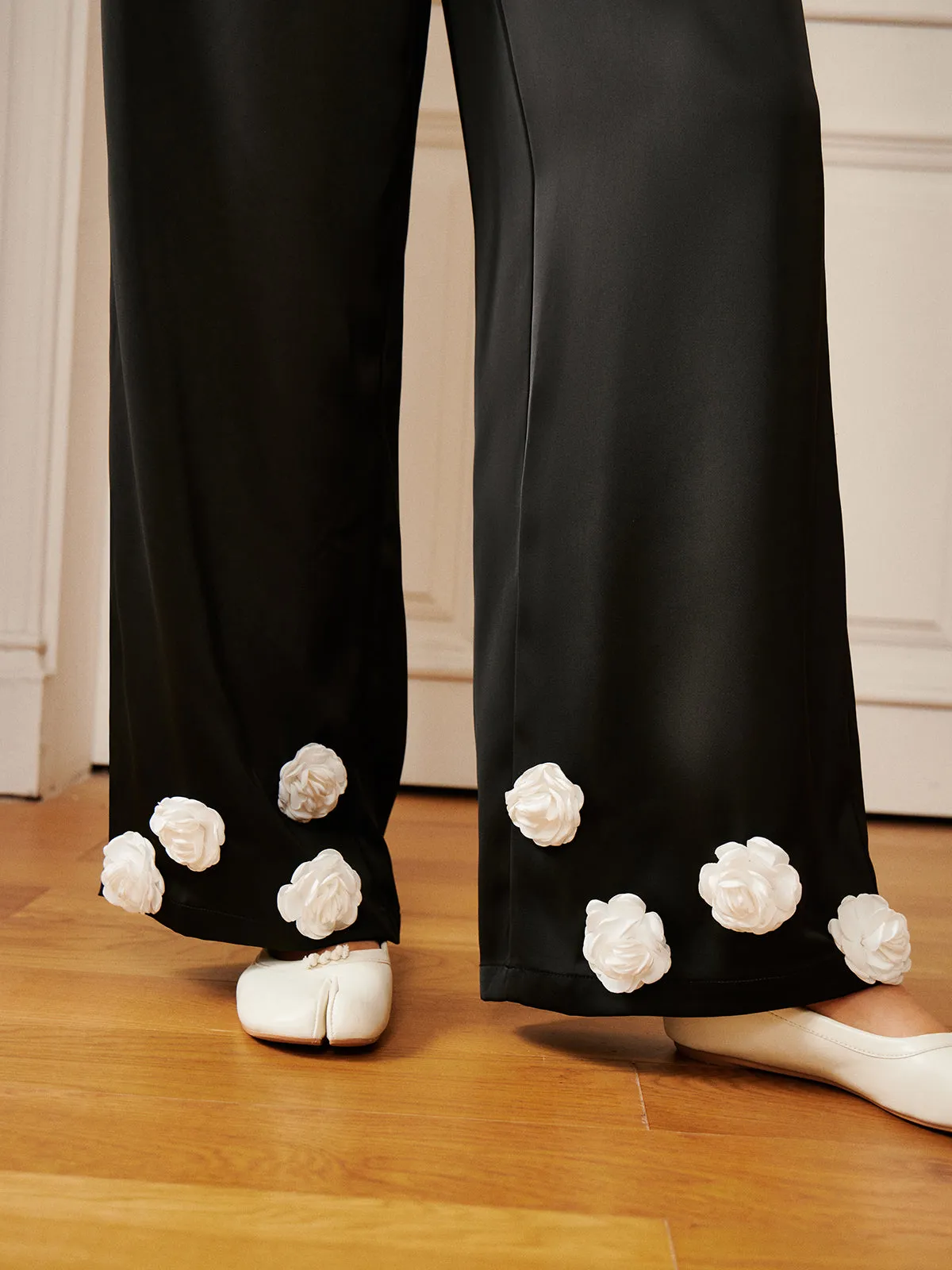 Satin 3D Flower Button Pants sold by COMMENSE product image thumbnail 4
