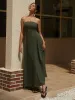 Linen Blends Shirred Cutout Long Tube Dress sold by COMMENSE