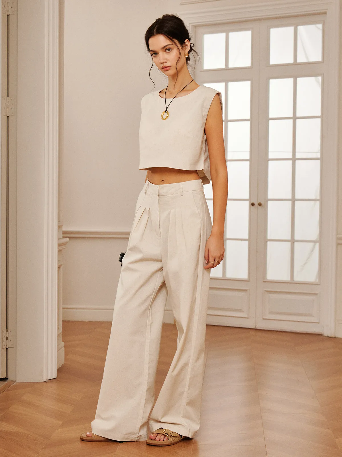 Cotton & Linen Crew Neck Pants Set sold by COMMENSE product image thumbnail 5