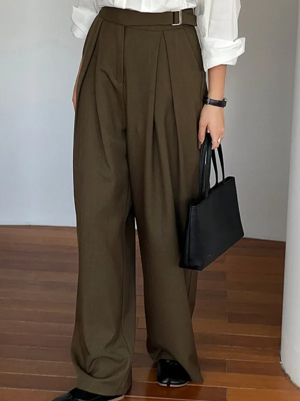 Business Casual Belted Straight Leg Dress Pants made by COMMENSE
