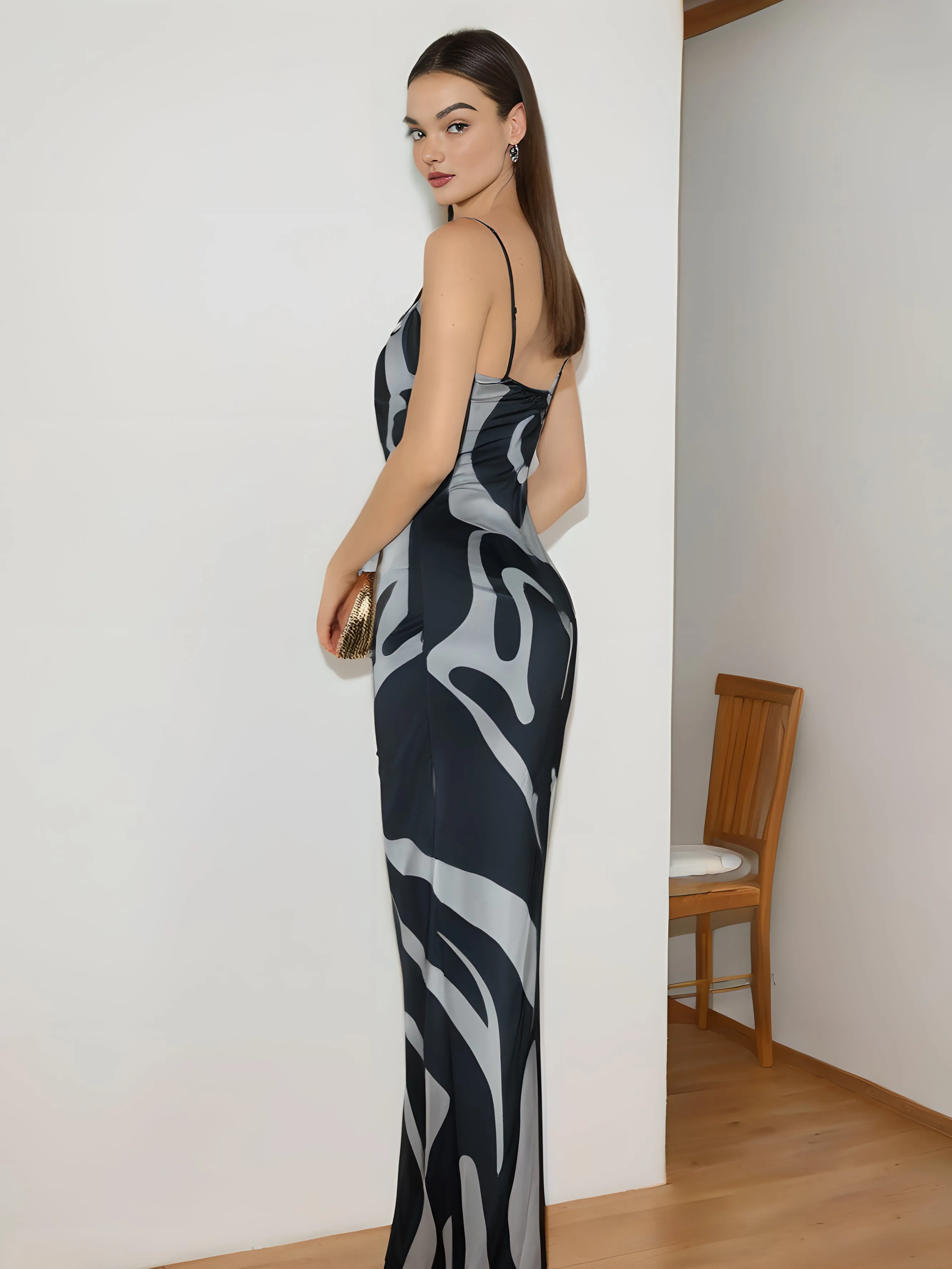 Print Slim Cami Long Dress sold by COMMENSE product image thumbnail 4