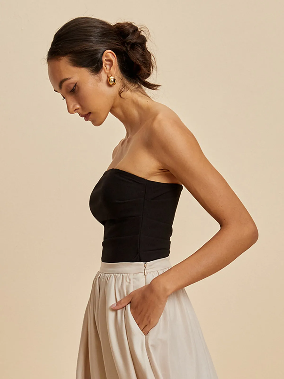 Pleated Off-Shoulder Tank Top sold by COMMENSE