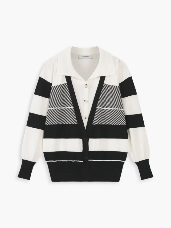 Stripe Polo Open Collar Cardigan sold by COMMENSE