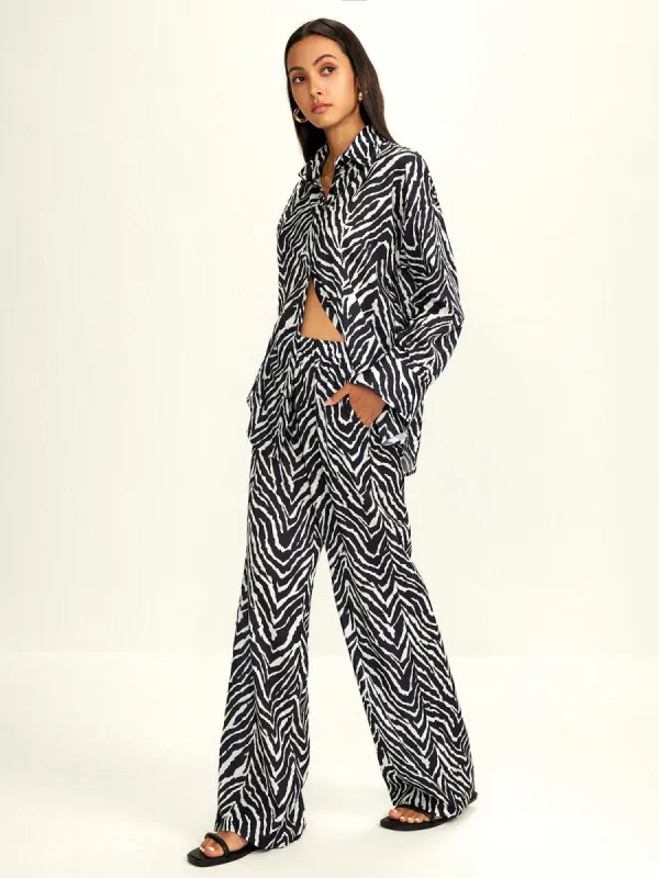 Zebra Stripe Lapel Loose Pants Set sold by COMMENSE