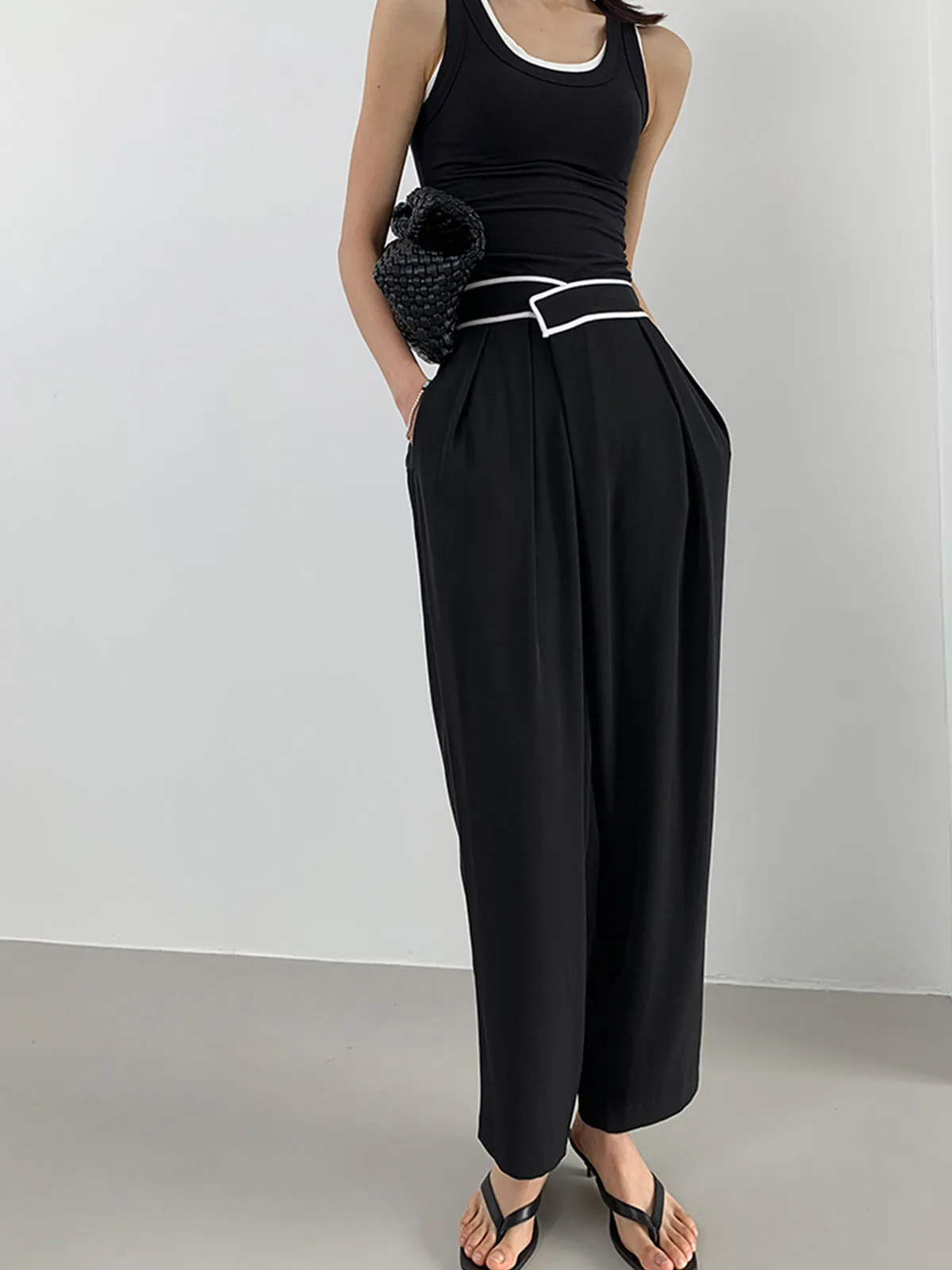 Contrast Binding Relaxed Casual Pants sold by COMMENSE