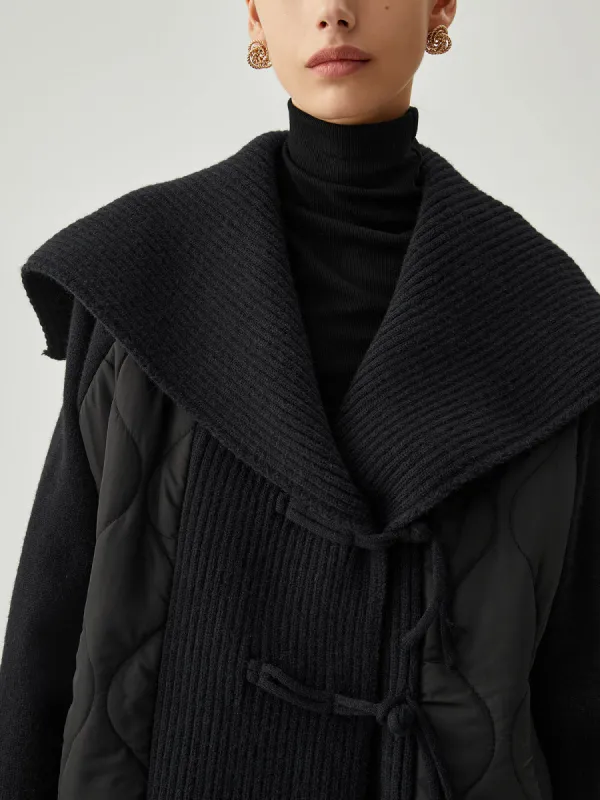 Patchwork Collared Geometric Winter Coat sold by COMMENSE