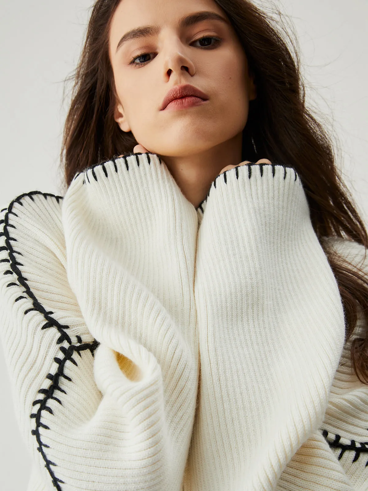 Wool-blend Contrast Trim Sweater sold by COMMENSE product image thumbnail 2