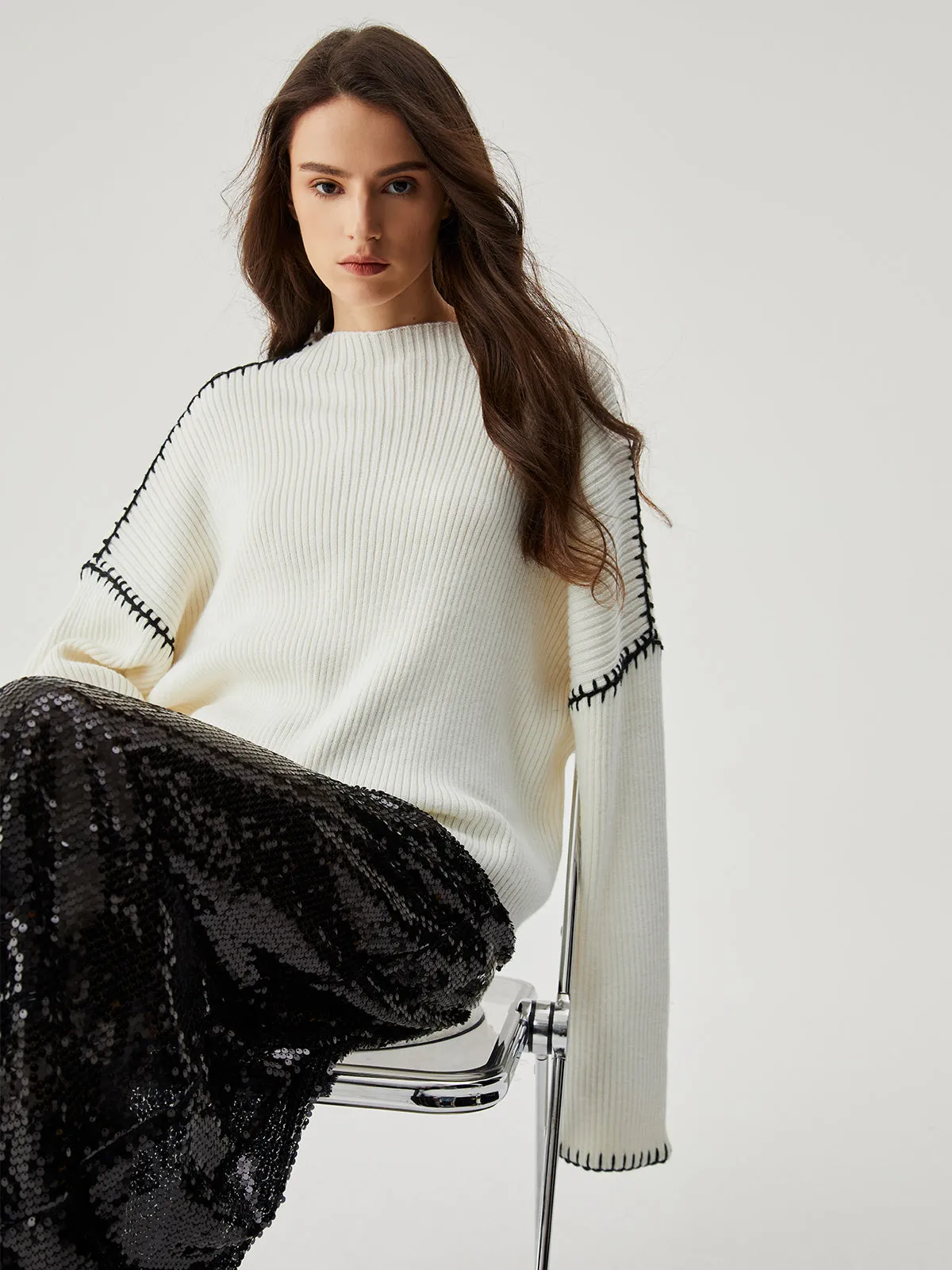 Wool-blend Contrast Trim Sweater sold by COMMENSE product image thumbnail 3