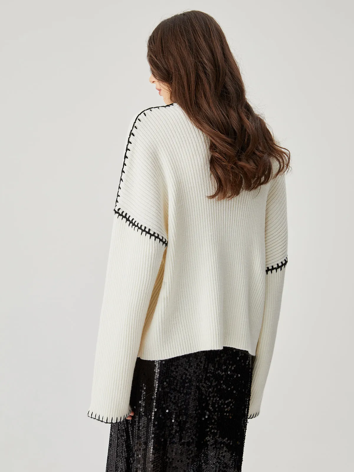 Wool-blend Contrast Trim Sweater sold by COMMENSE product image thumbnail 4