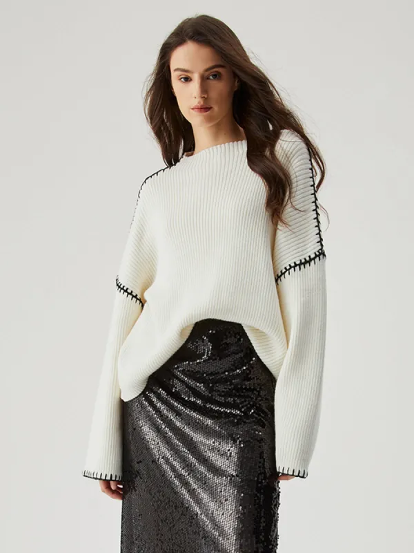 Wool-blend Contrast Trim Sweater sold by COMMENSE