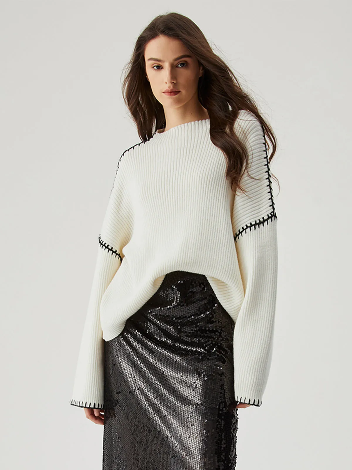 Wool-blend Contrast Trim Sweater sold by COMMENSE