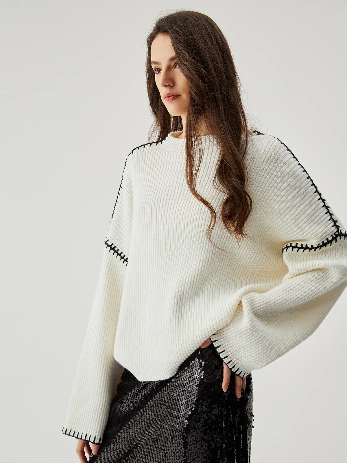 Wool-blend Contrast Trim Sweater sold by COMMENSE product image thumbnail 5