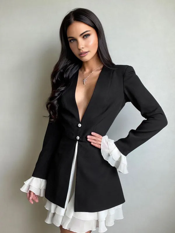 Blazer V-Neck Buttoned Short Dress sold by COMMENSE