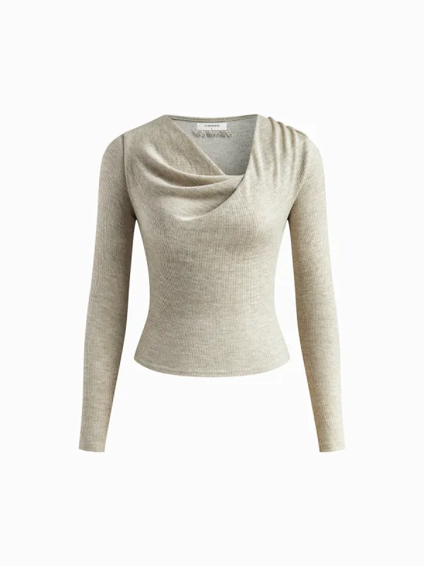 Plain Pleated Draped Knit Top sold by COMMENSE