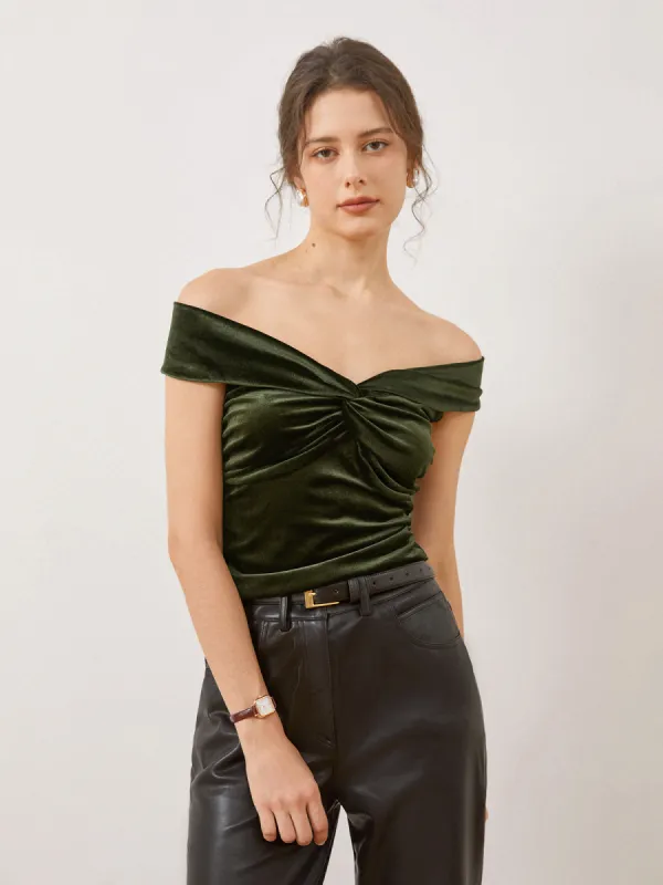 Solid Off-Shoulder Velvet Tank Top made by COMMENSE