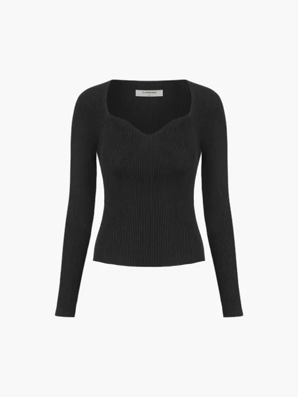 Sweetheart Long Sleeve Knit Top sold by COMMENSE