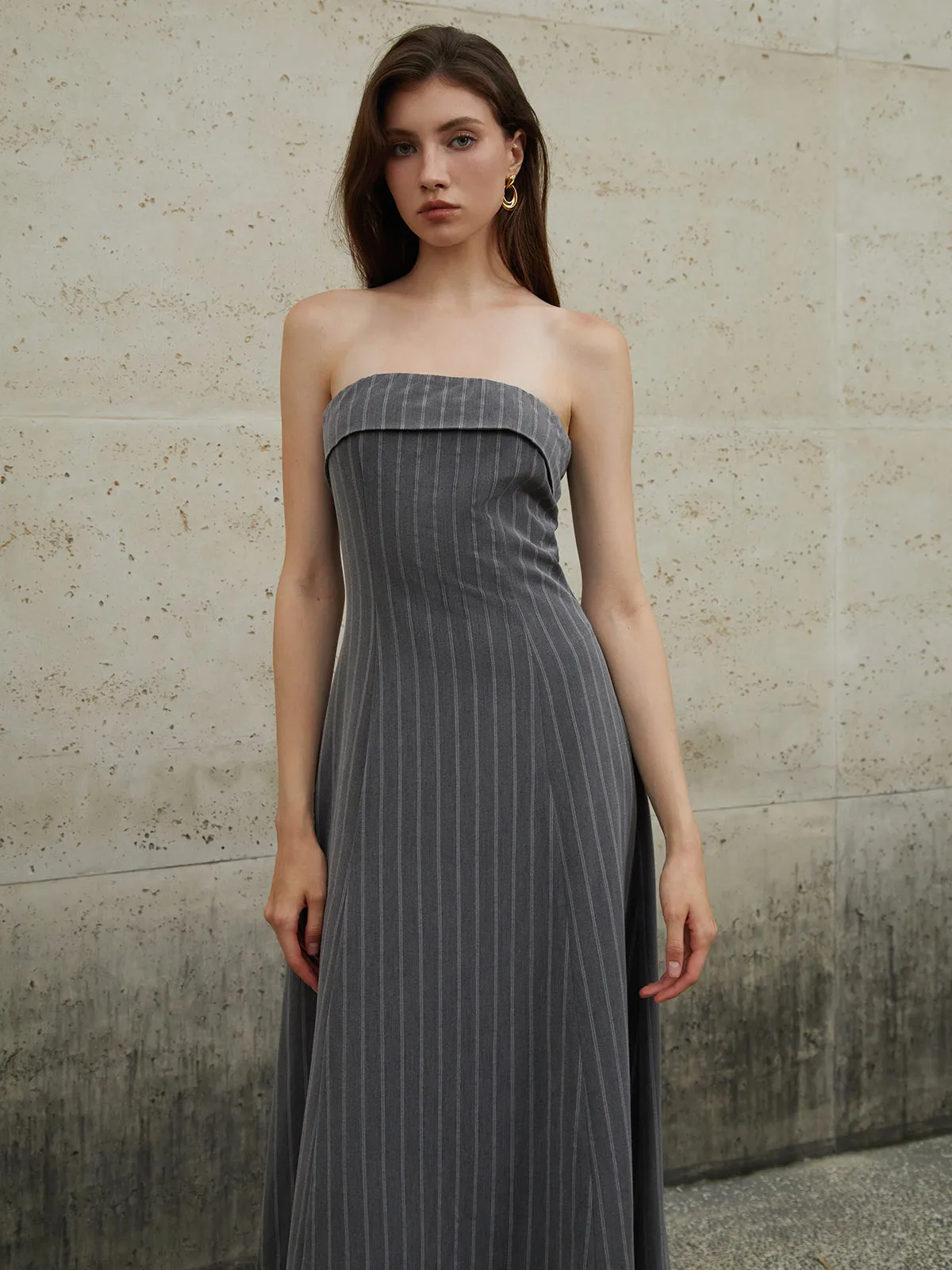 Striped Zipper Tube Long Dress sold by COMMENSE product image thumbnail 2