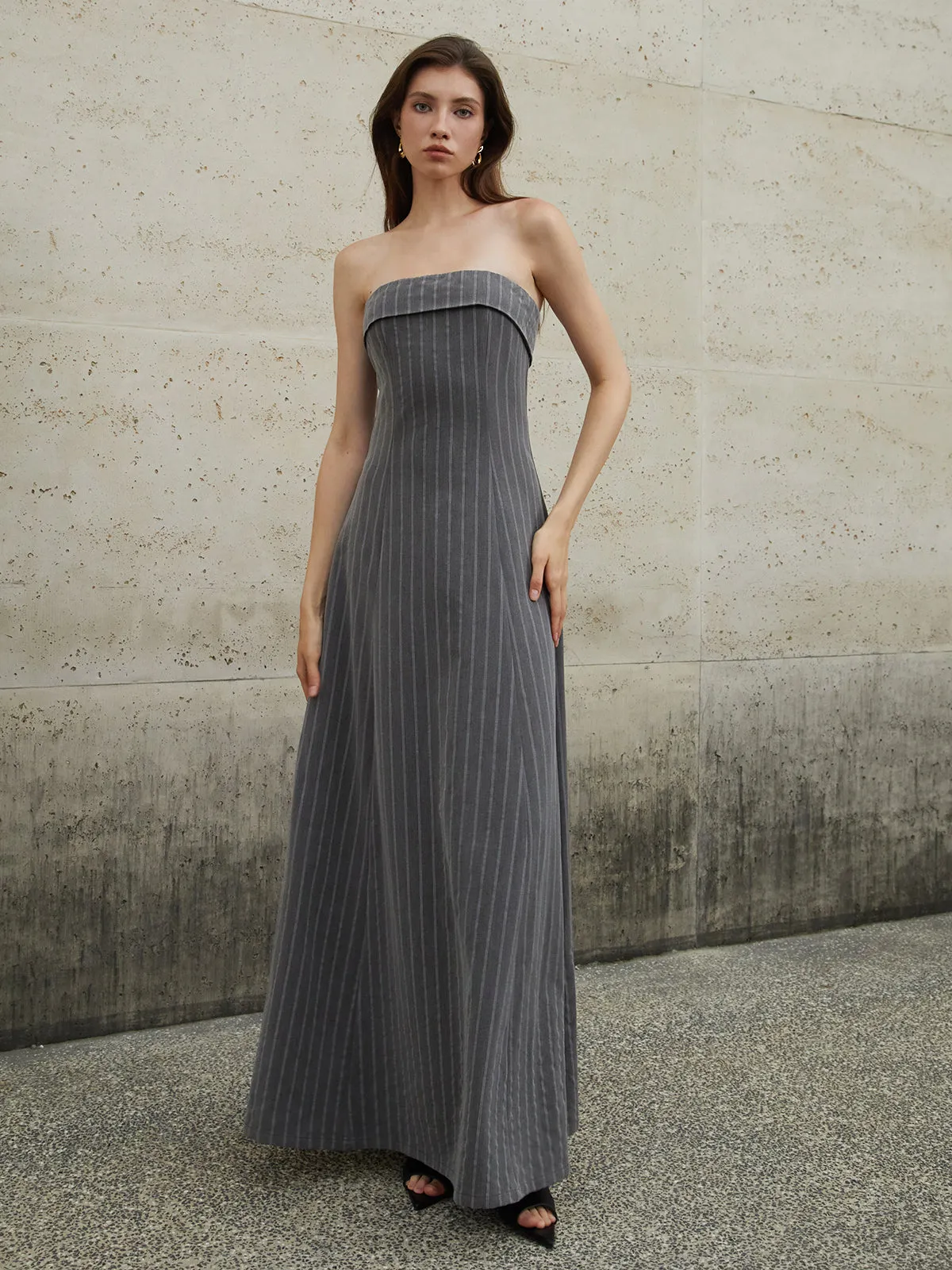 Striped Zipper Tube Long Dress sold by COMMENSE product image thumbnail 3