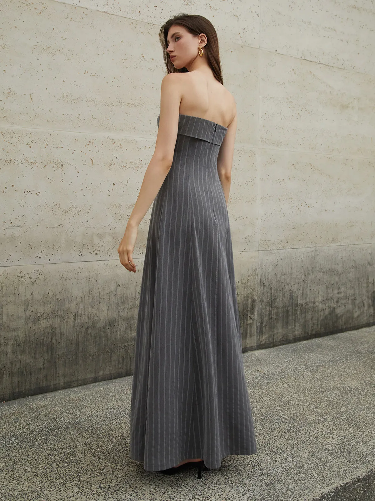 Striped Zipper Tube Long Dress sold by COMMENSE product image thumbnail 4