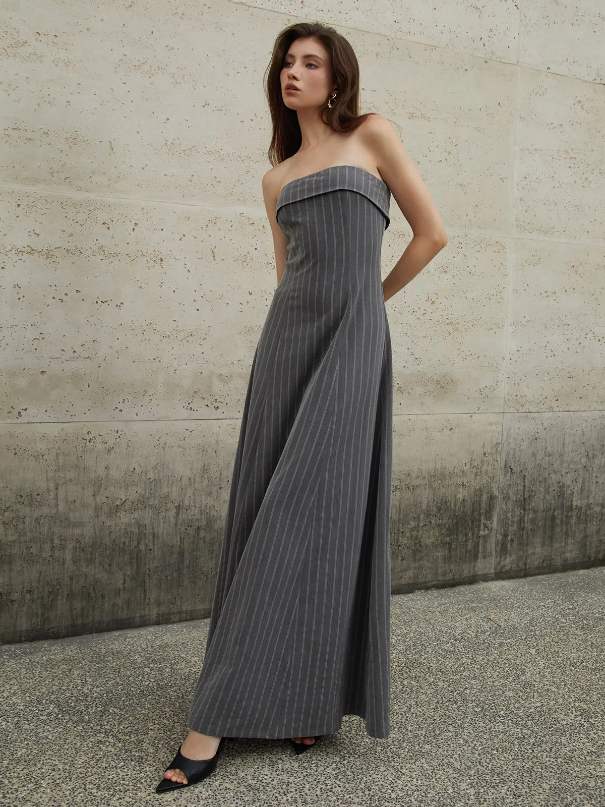 Striped Zipper Tube Long Dress sold by COMMENSE