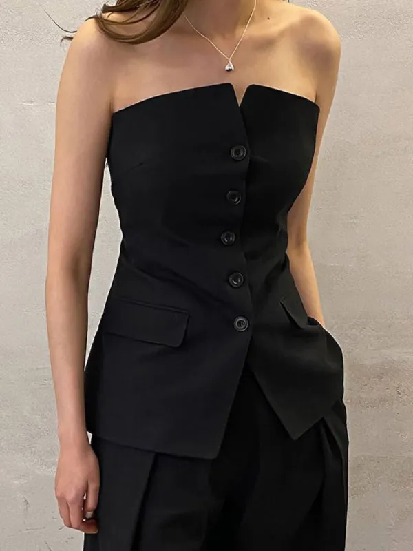 Button Down Tube Top sold by COMMENSE