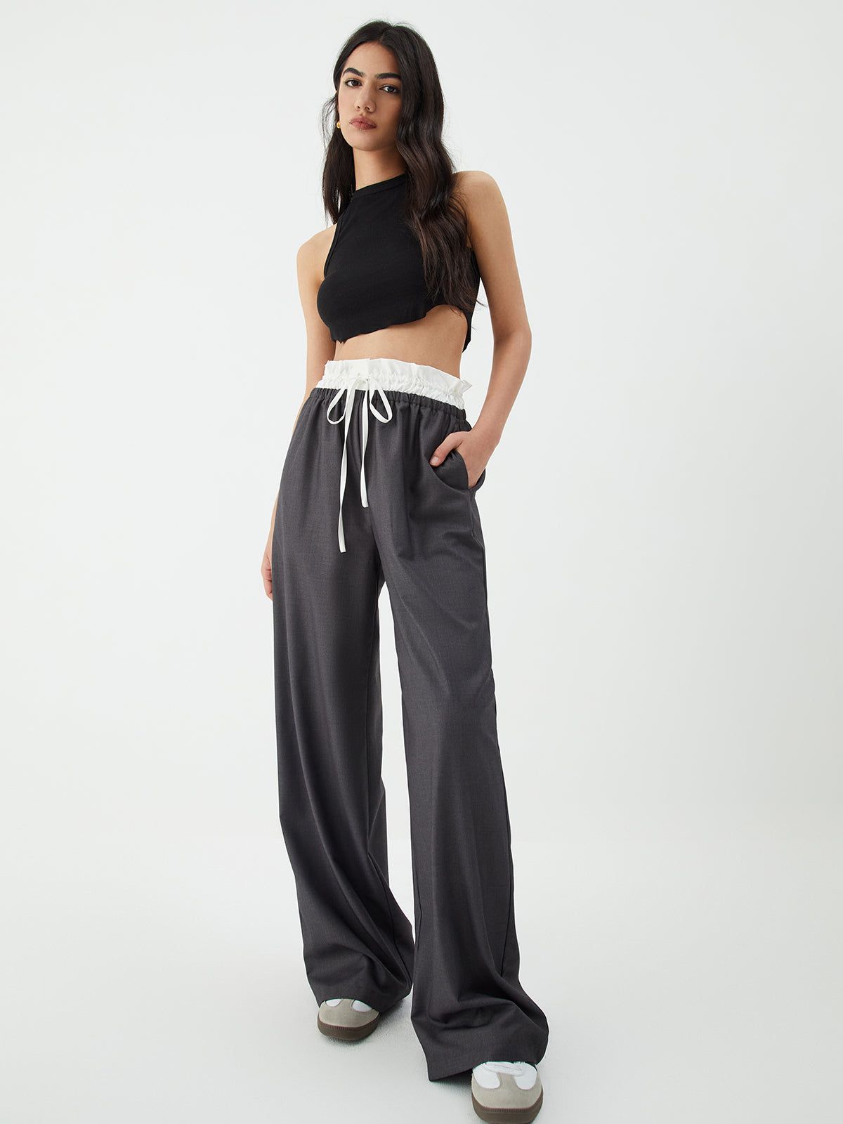 Drawstring Waist Wide Leg Pants sold by COMMENSE product image thumbnail 4