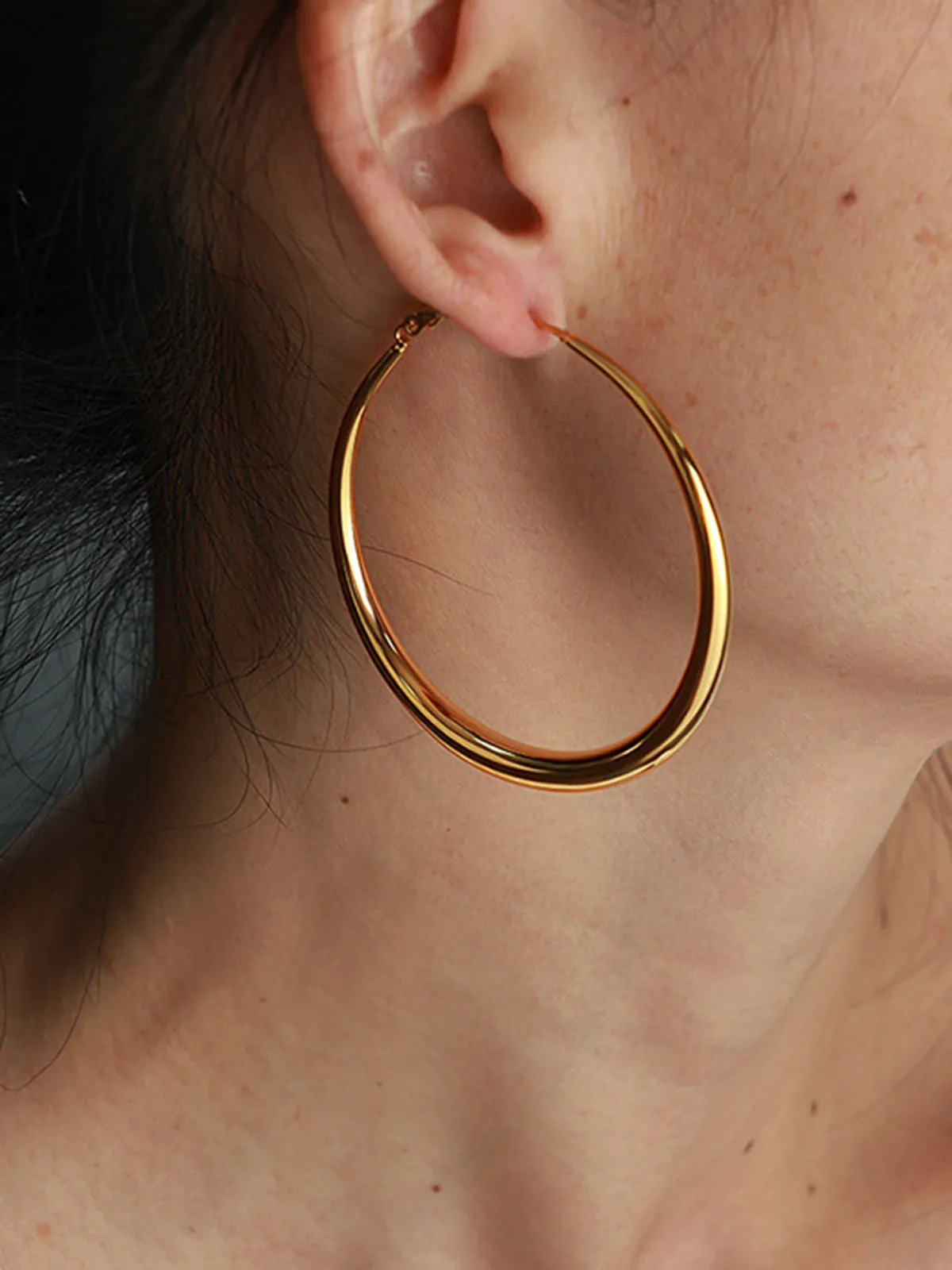 Large Classic Hoop Gold Earrings sold by COMMENSE