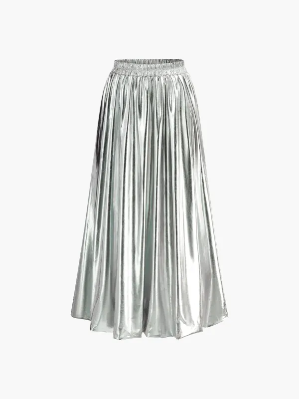 Lacquered Pleated Bud Waist Skirt sold by COMMENSE