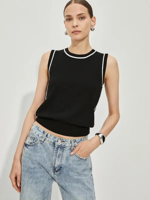 Casual Contrast Binding Tank Top sold by COMMENSE