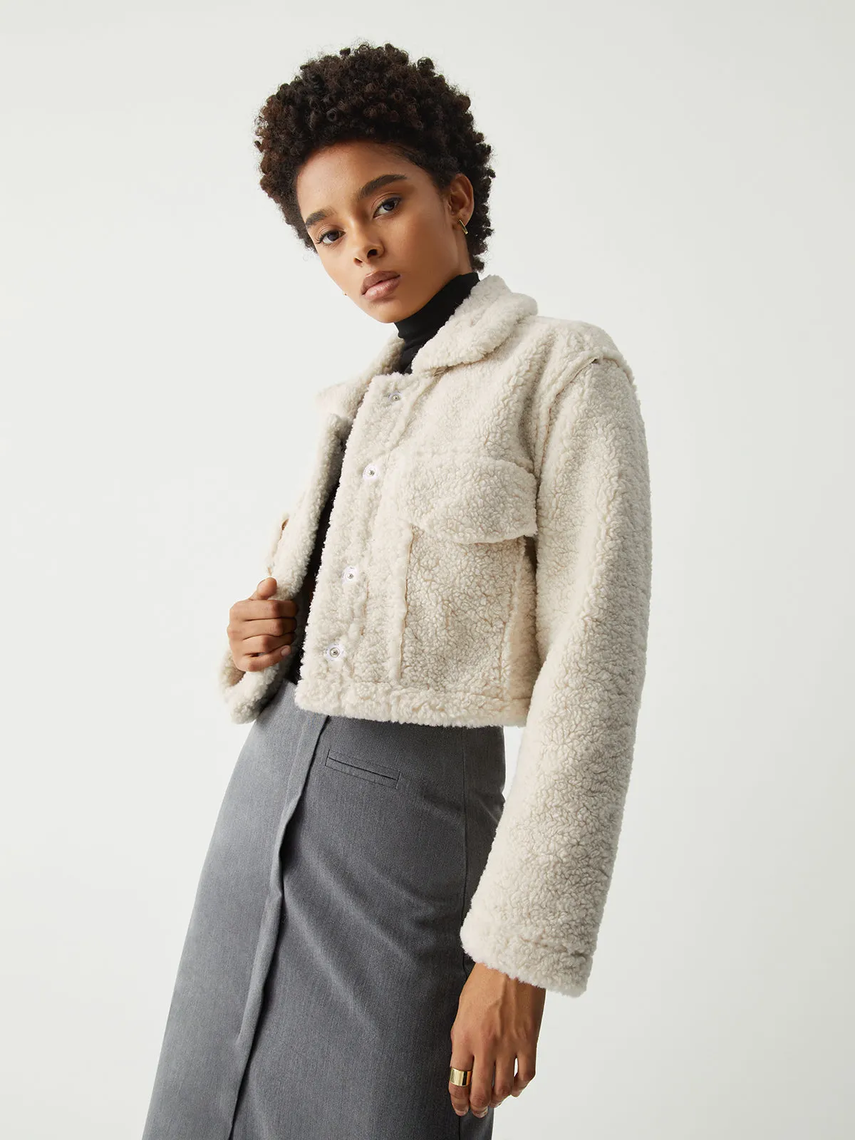 Terry Fleece Crop Jacket sold by COMMENSE