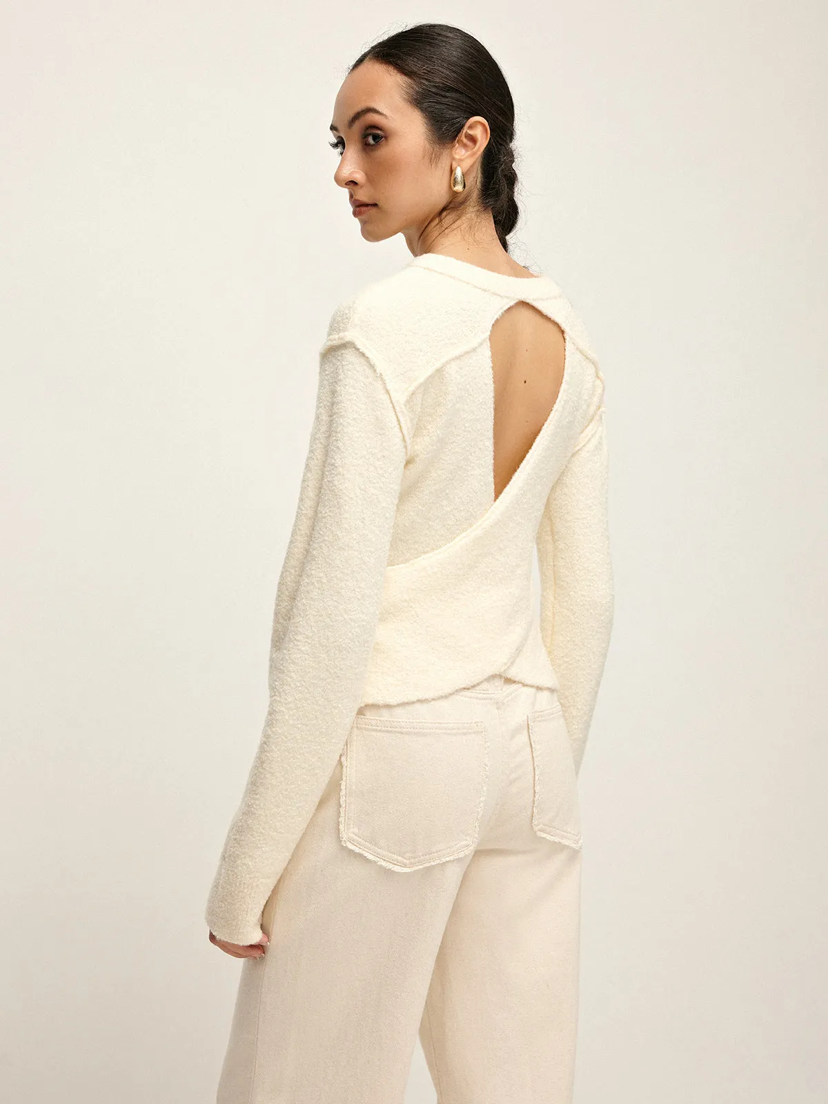 Plain Cutout Cozy Knit Top sold by COMMENSE