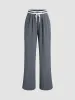 Contrast Binding Drawstring Straight Leg Pants sold by COMMENSE