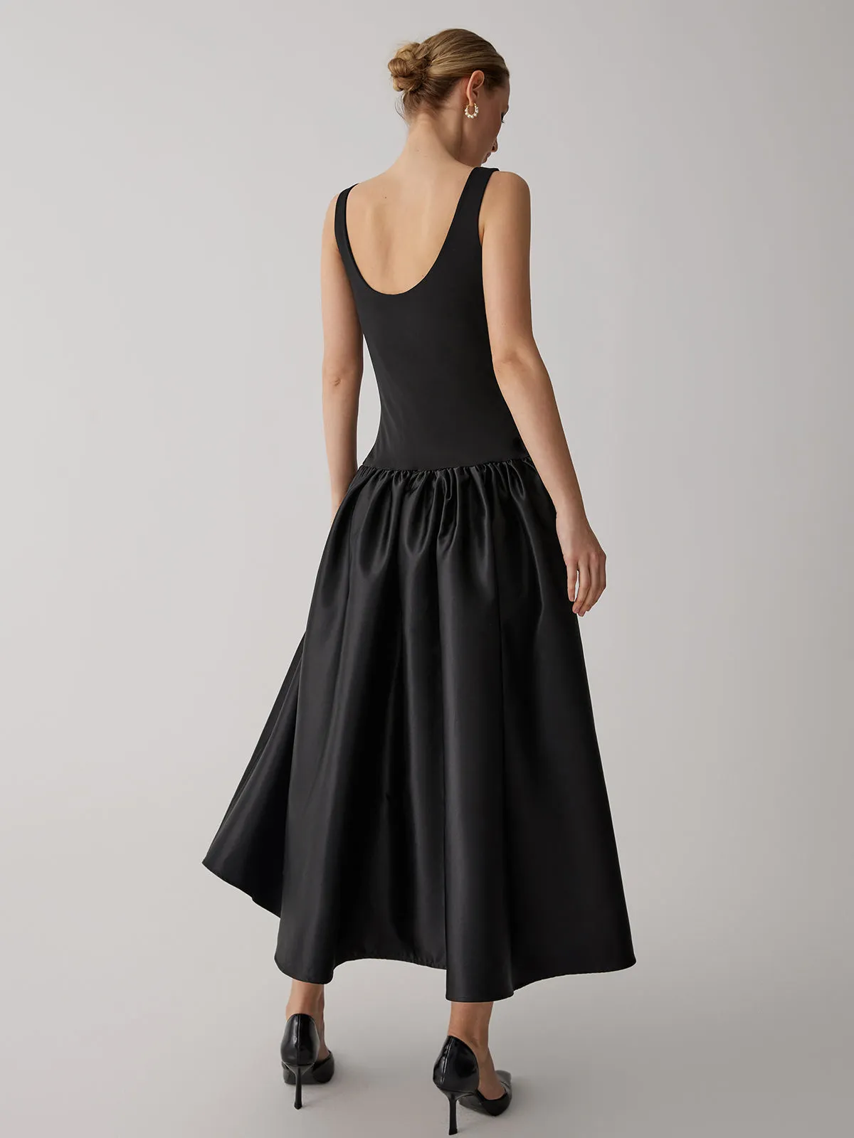 Patchwork Sleeveless Satin Long Dress sold by COMMENSE product image thumbnail 2