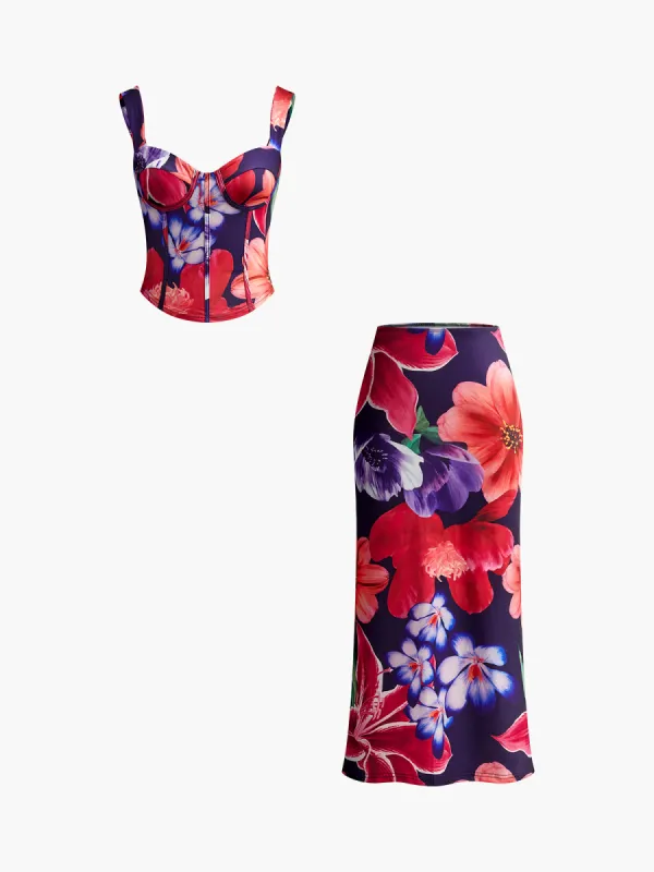 Floral Print Slim Skirt Set sold by COMMENSE
