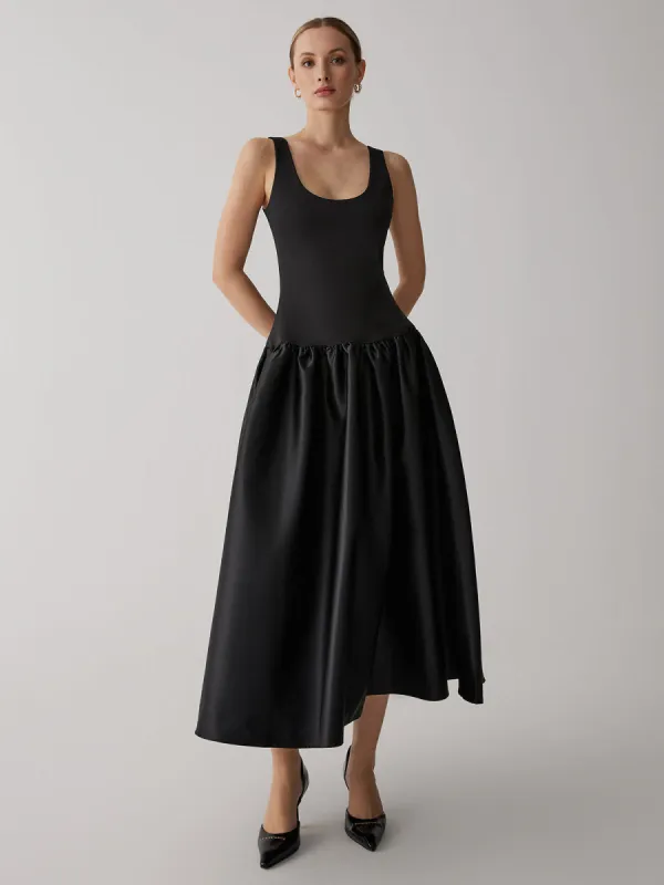 Patchwork Sleeveless Satin Long Dress sold by COMMENSE