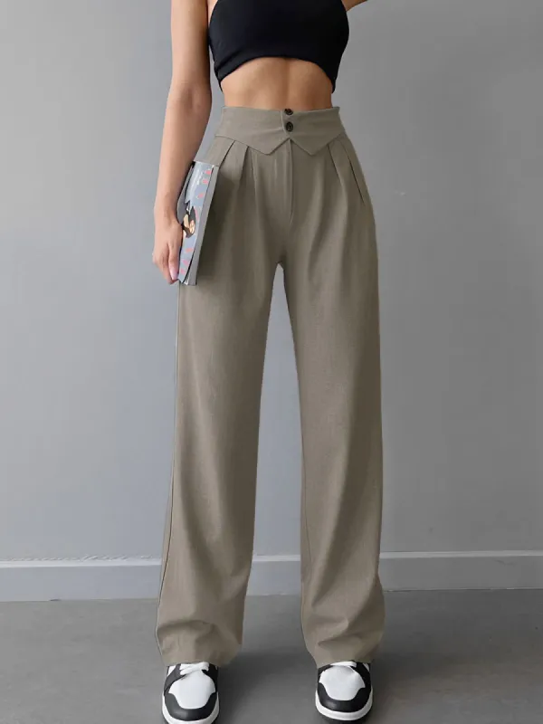 Street Fold Over Waistband Straight Leg Dress Pants made by COMMENSE