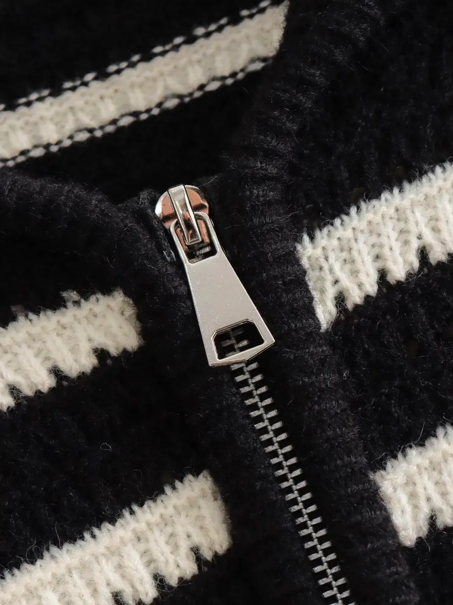 Nostalgia Stripe Zippered Cardigan sold by COMMENSE product image thumbnail 3