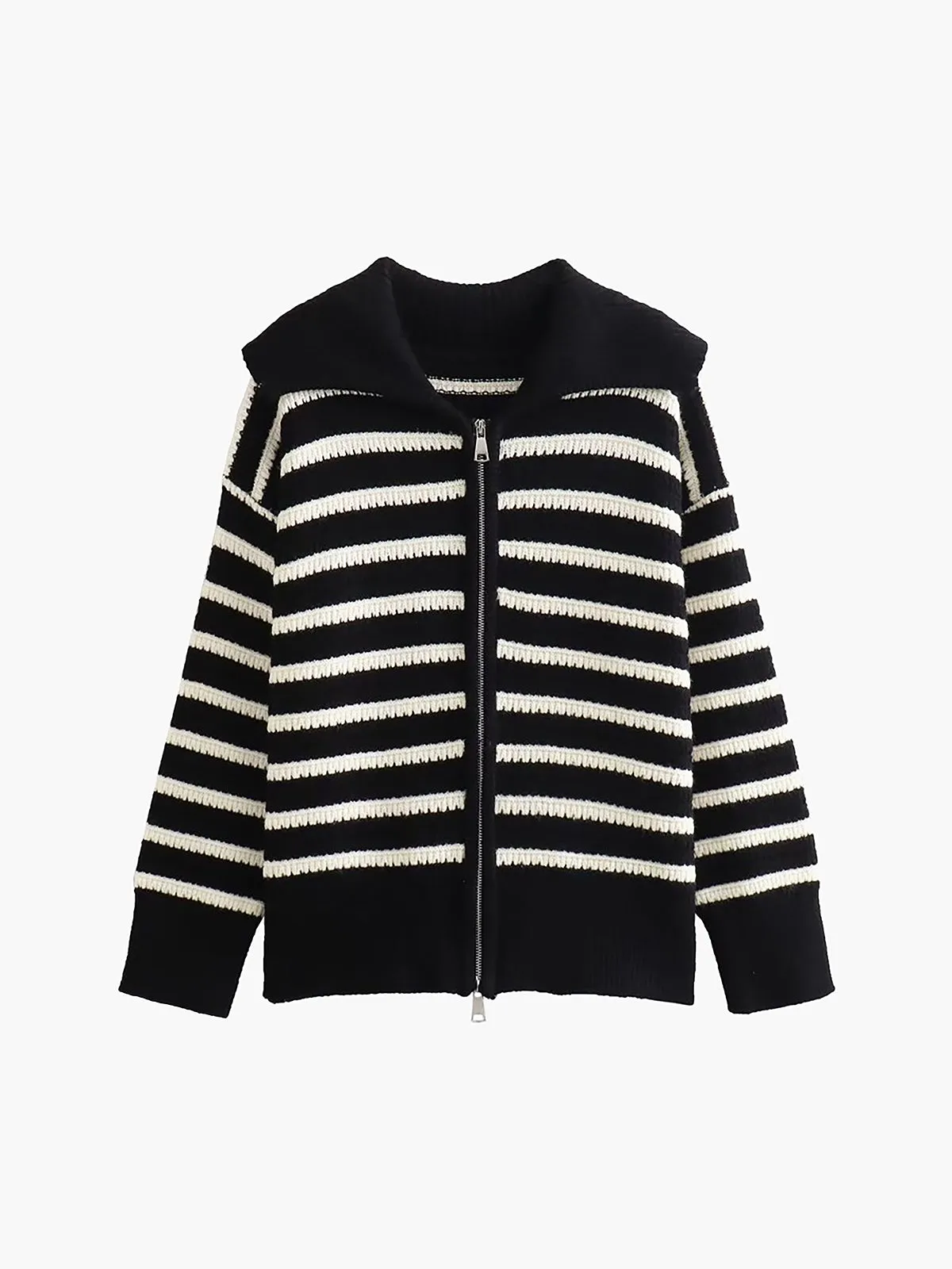 Nostalgia Stripe Zippered Cardigan sold by COMMENSE