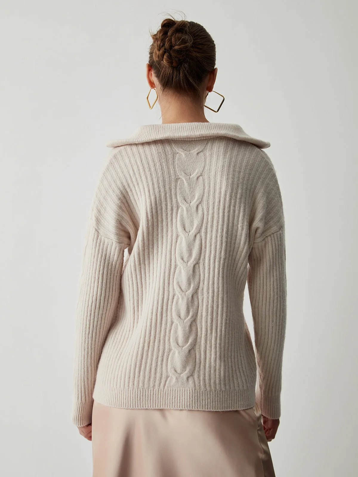 Cable Knit Open Collar Half Zip Sweater sold by COMMENSE product image thumbnail 5