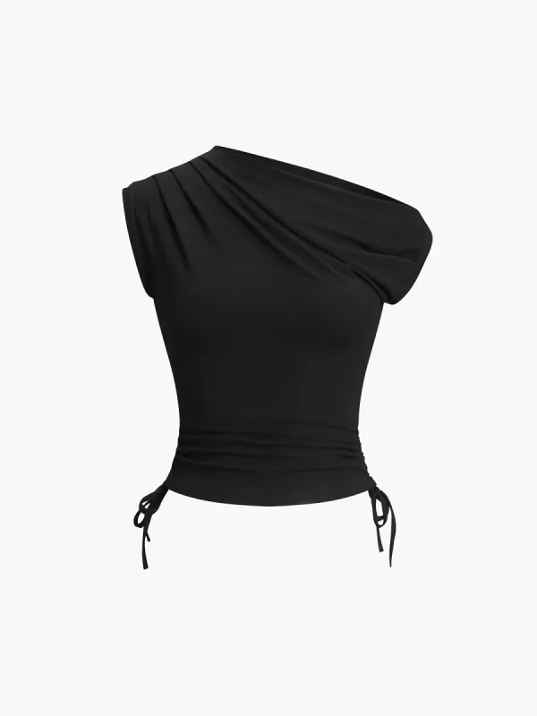 One-Shoulder Drawstring Tank Top sold by COMMENSE