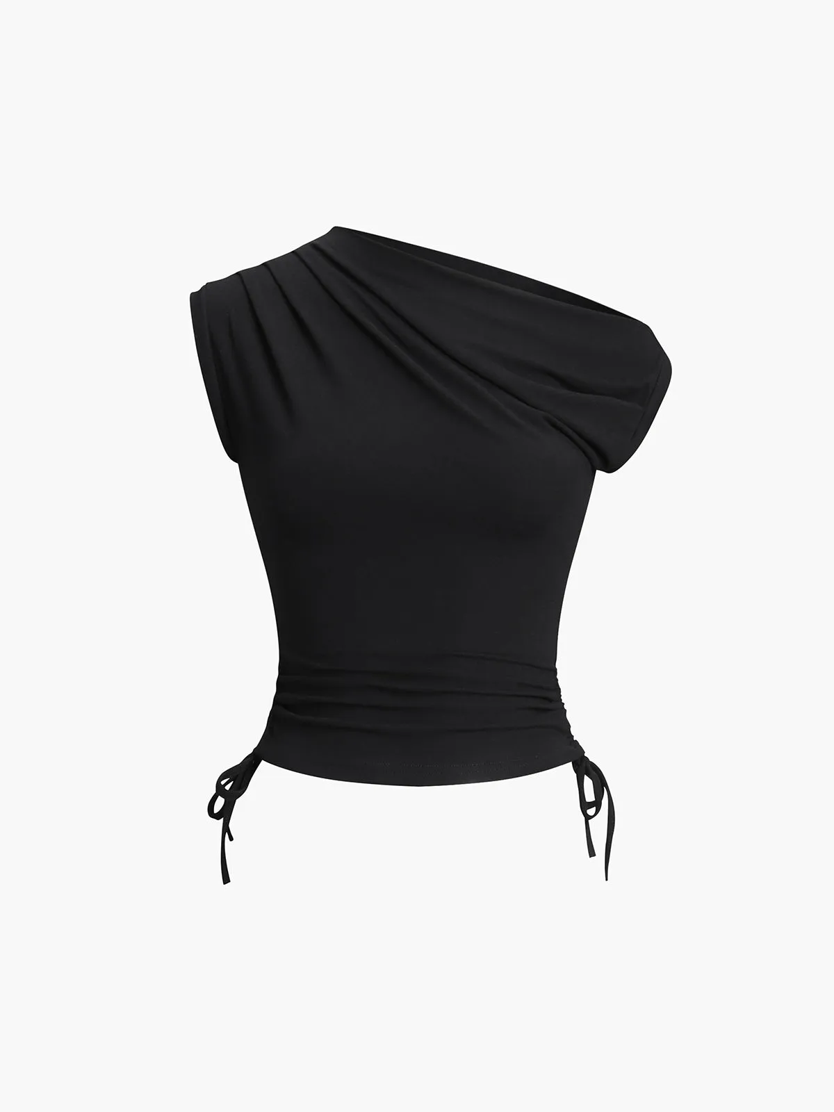 One-Shoulder Drawstring Tank Top sold by COMMENSE