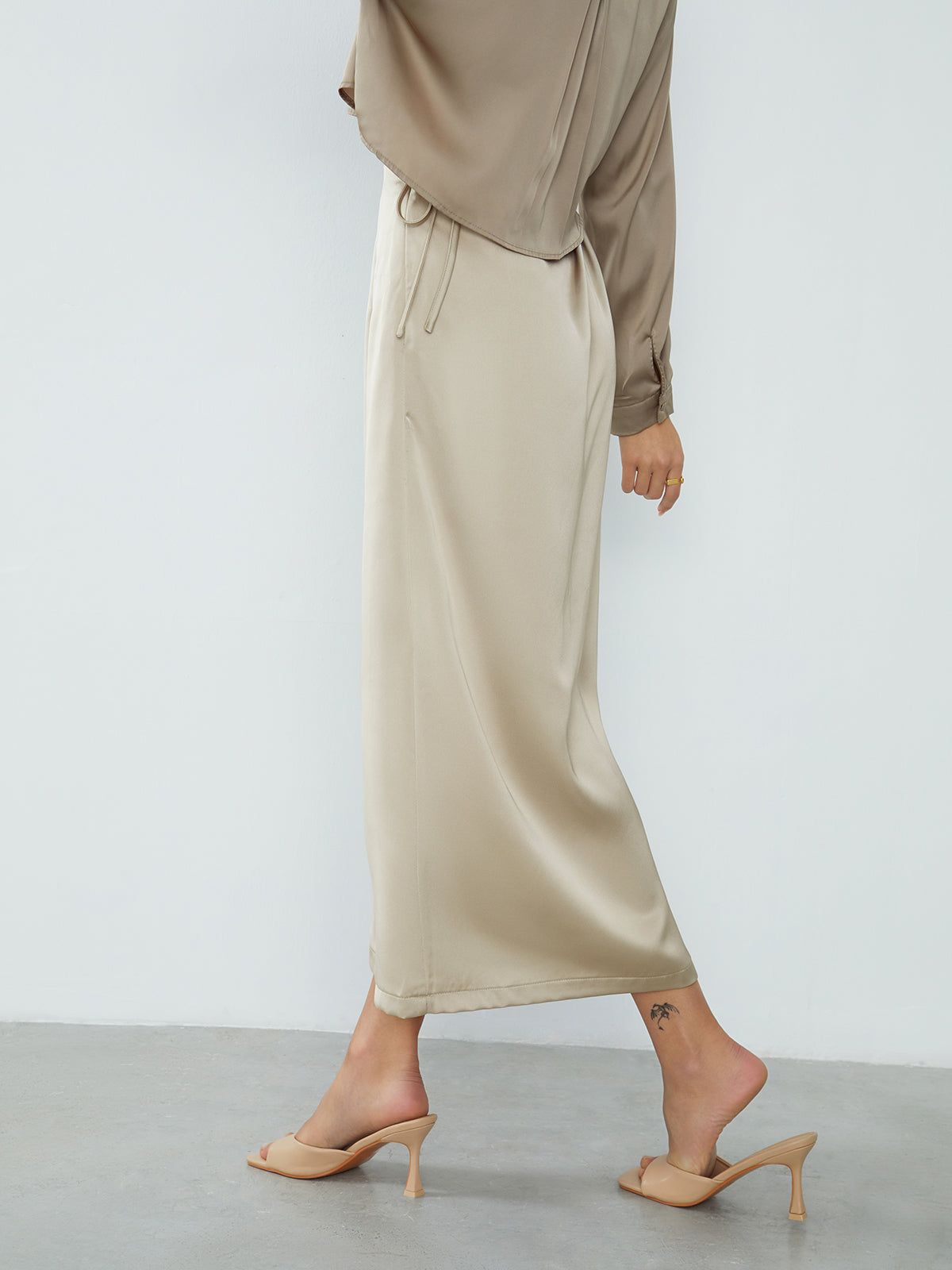 Front Tie Satin Long Skirt sold by COMMENSE product image thumbnail 2