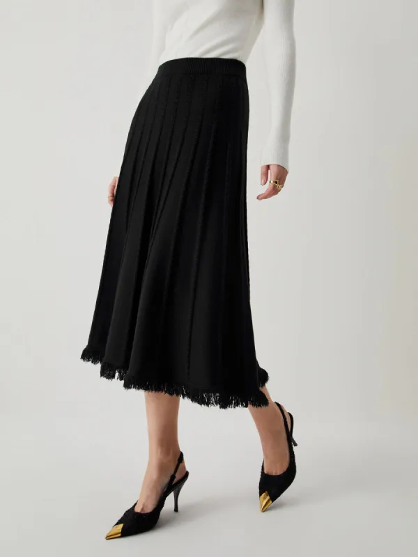 Knit Pleated Piping Tassel Midi Skirt sold by COMMENSE
