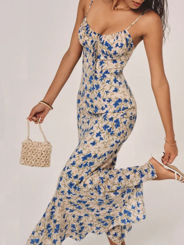 Floral Print Knotted Irregular Hem Long Dress sold by COMMENSE
