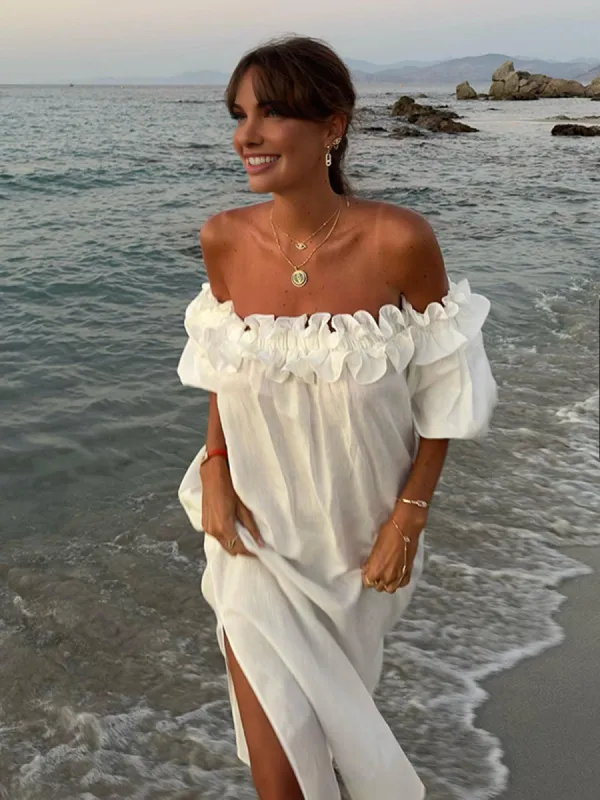 Paradise Lettuce Trim  Cold Shoulder Backless Midi Dress sold by COMMENSE