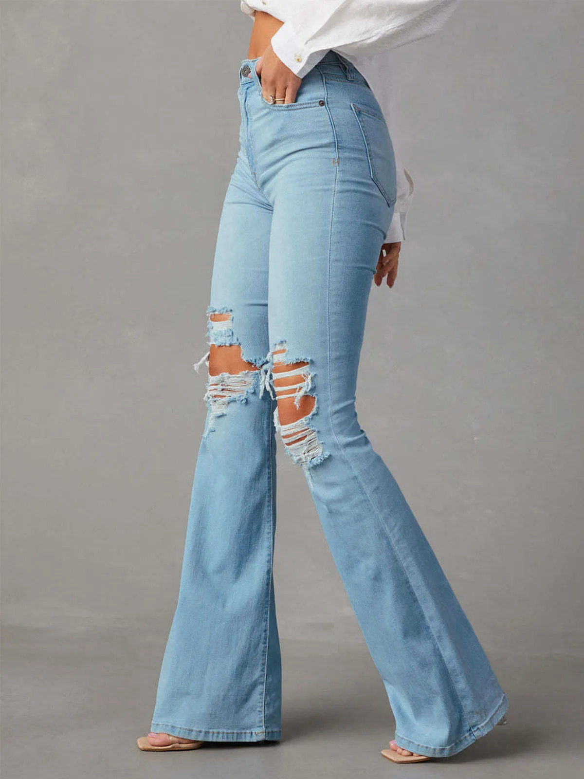 Ripped Denim Flare Jeans sold by COMMENSE product image thumbnail 4