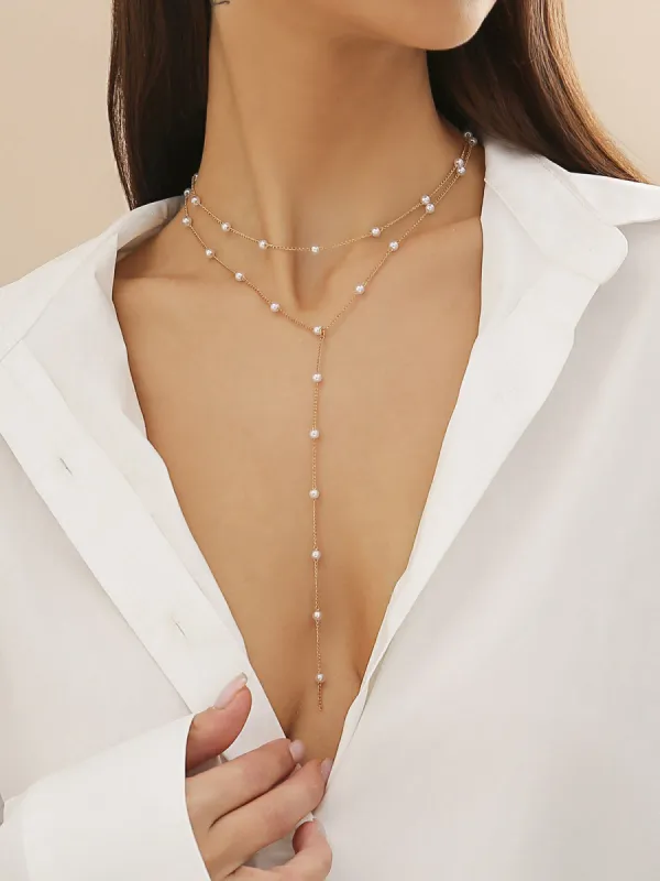 Gold Plated Handmade Pearl Necklace sold by COMMENSE