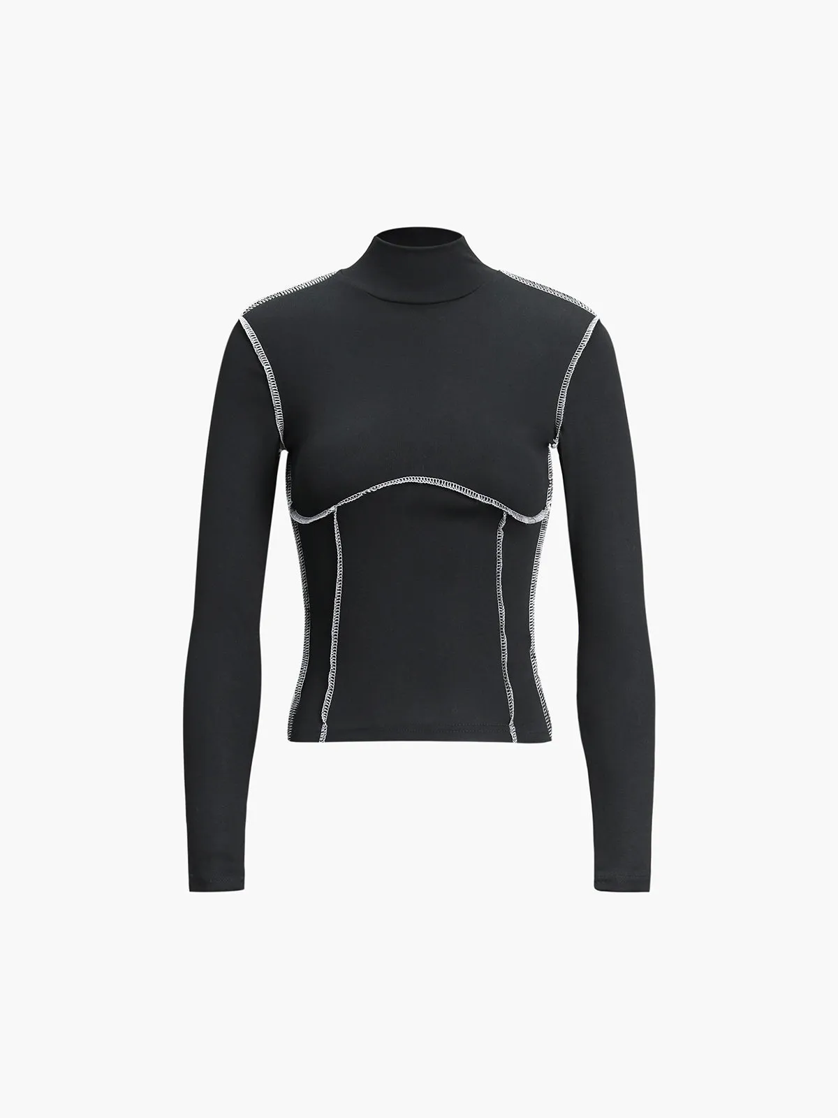 Contrast Trim Mock Neck Long Sleeve Top sold by COMMENSE product image thumbnail 4