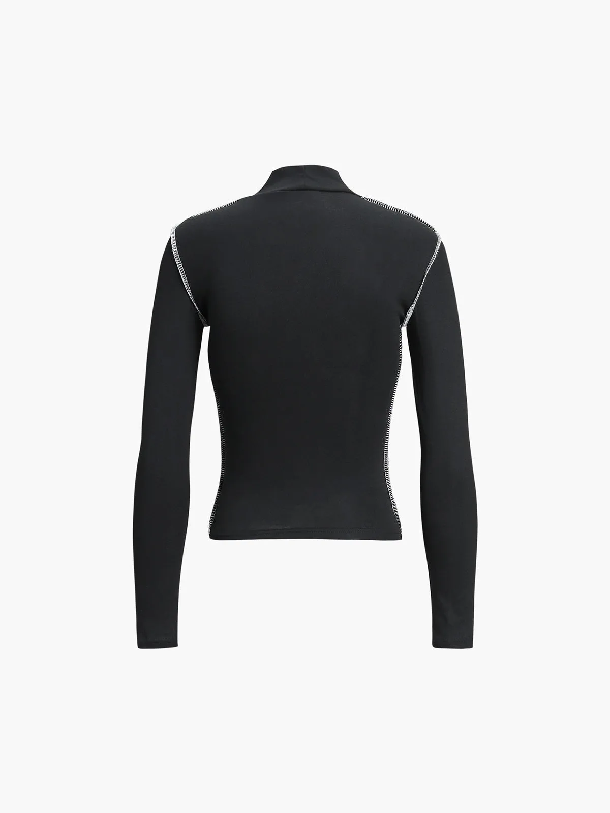 Contrast Trim Mock Neck Long Sleeve Top sold by COMMENSE product image thumbnail 5